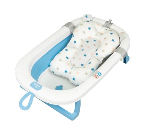 Toral Bañera Plegable Bebé Azul - Bañera Bebe Comoda con Patas Antideslizantes y Asiento - Portatil y Facil de Guardar - Modelo Bathy con Cojín