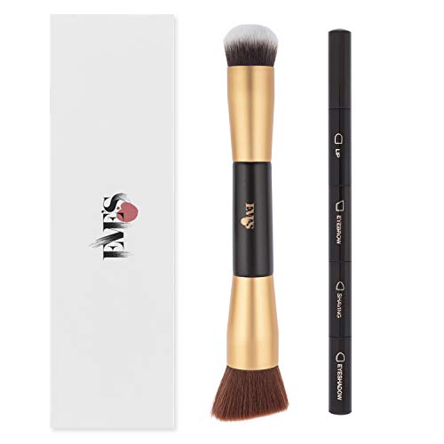 Double-Ended Professional Foundation &Contour Makeup Blending Brush | Soft Bristles Highlighting makeup brush |Travel makeup brush | Eco-Friendly & Cruelty-free| Powder setting brush