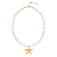 CLASSYZINT Gold Starfish Pendant Necklace Baroque Simulated Pearl Necklace for Women Summer Beach Jewelry