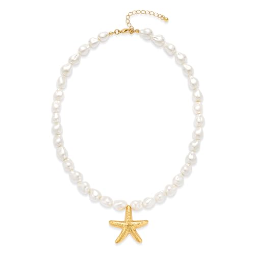 INNERDIVA Delicado collar con colgante de estrella de mar, cadena trenzada en tono dorado y plateado, joyería de playa para mujer, collar ajustable inspirado en el océano de verano, Latón, No es una