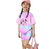 Girls' Clothing Sets De-Mon for Girls K Pop Hunter Costume Short Sleeve T-Shirt and Shorts Graphic Rumi Mira Zoey Outfits Kpop Set Unisex Kids Y2K Disfraz De Rumi para Niña Purple Pink 5-6 Years