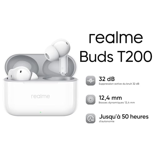Écouteurs realme T200 ANC pour isoler les bruits et autonomie 40h - 2