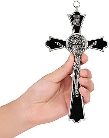 VINETEN Black Enamel Crucifix Wall Cross -Saint Benedict Metal Wall Art-Cross Give Blessing and The Spiritual Sacred -Crucifix Gift for Grandma, boys Baptism Gift