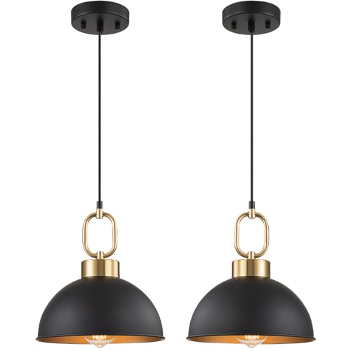 TinHon 2 Pack Black Pendant Lights Kitchen Island, 10'' Farmhouse
