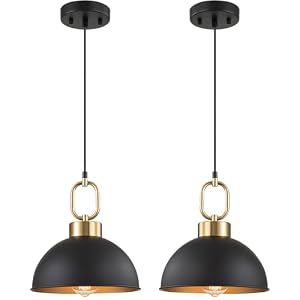 2 Pack Black Pendant Lights Kitchen Island, 10.2” Dome Pendant Lighting