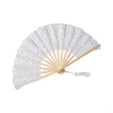 Ventaglio pieghevole in pizzo floreale con nervature traforate e nappe per feste di nozze, balli, balli in maschera, accessorio elegante e regalo premuroso per lei (bianco)