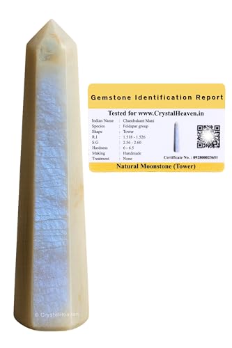 Image of Crystal Heaven Certified Moonstone Tower Obelisk Point For Chakra, Healing And Balancing - Aaa Grade Original Certified Gemstone Agate For Reiki Meditation Yoga Spiritual (2-3 Inches)