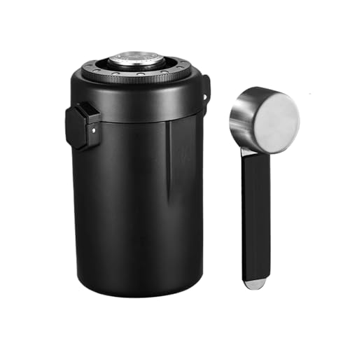 Lmyit コーヒー保存容器,気密 湿度監視 キッチンジャー 日付トラッカー付き - ステンレス製 コーヒー保存容器 スコップ付き - 米、砂糖、シリアル、小麦粉、豆、コーヒーかす、食品用