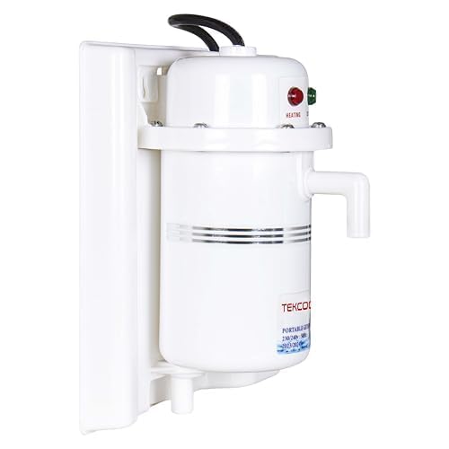 Image of TEKCOOL 1L Instant Portable Water Heater /Geyser (Fitted with MCB) Instant Running Water Heater ABS Plastic, Auto Cut Off and Manual Reset, Inlet and Outlet Thread (White-Orange)