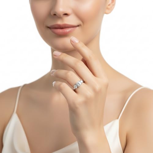 Image of Choose Your Gemstone Classic Three Stone Ring 925 Sterling Silver Round Shape 3 Stone Engagement Rings Everyday Jewelry Wedding Jewelry Handmade Gifts for Wife US Size 4 to 12