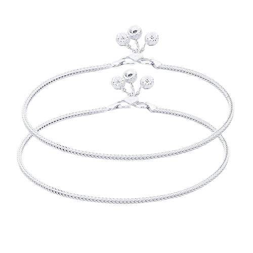 BARBUDDY Single Line Plain Ending with Floral Charm Flexible Silver Payal Anklet for Girls/Women(10.5 INCH)-image-26