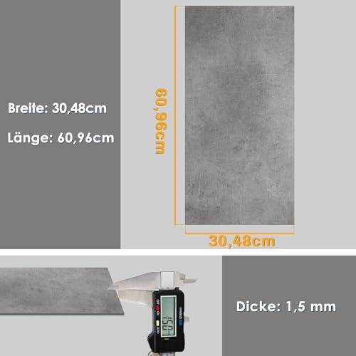 Mulgreat - PVC Bodenbelag Galena - Selbstklebende Vinyl-Fliesen - Vinylboden - Betoneffekt - Grau- 60,96 cm x 30,48 cm x 1,5 mm - Dicke 1,5 mm - 2.23m² / 12 Fliesen