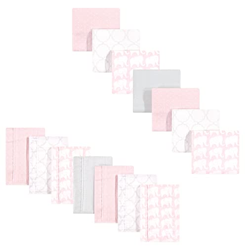 Hudson Baby Unisex Baby Cotton Flannel Burp Cloths and Receiving Blankets, 14-Piece, Girl Elephant, One Size