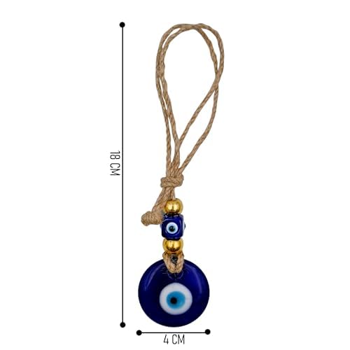 Image of Handmade Blue Glass Evil Eye Hanging for Good Luck Zodiac Success Health Wealth Prosperity | Decoration for Home Office Garden and Car Hanging |Nazar Battu. (2GB4)