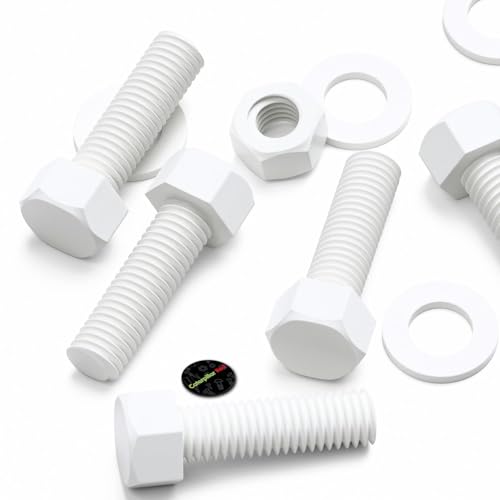 Image of 20x White PP Hex Head M12 x 40 mm Plastic Bolts, Nuts & Washers (15 /32 x 1 37 /64 in)