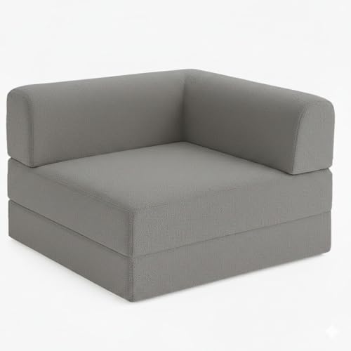 Image of Premium Boucle Fabric Sofa Cum Bed | Foldable Floor Sofa with Backrest | Convertible Single Bed | Space-Saving Furniture for Living Room & Bedroom,Grey