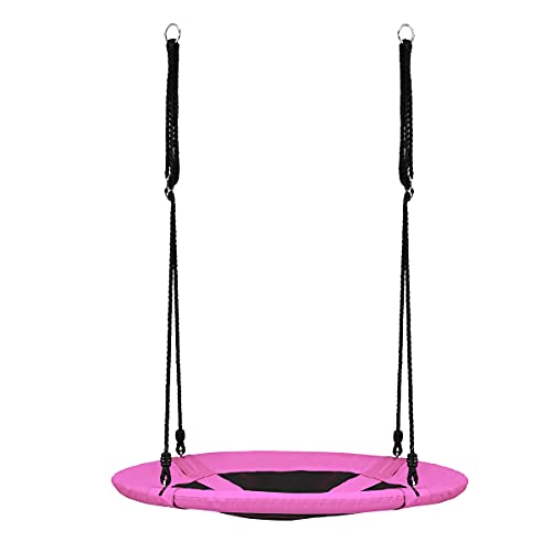 COSTWAY Nest Swing, Hanging Tree Swing Seat with Length Adjustable Ropes, Soft Seating, Kids Swing Set for Indoor Garden Playground, 150kg Capacity (Pink)
