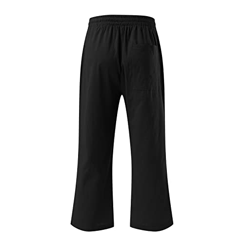 Capri Pants for Women Casual Cotton Linen Summer Pants Drawstring Elastic Waist Cropped Wide Leg Trousers Plus Size Capris4