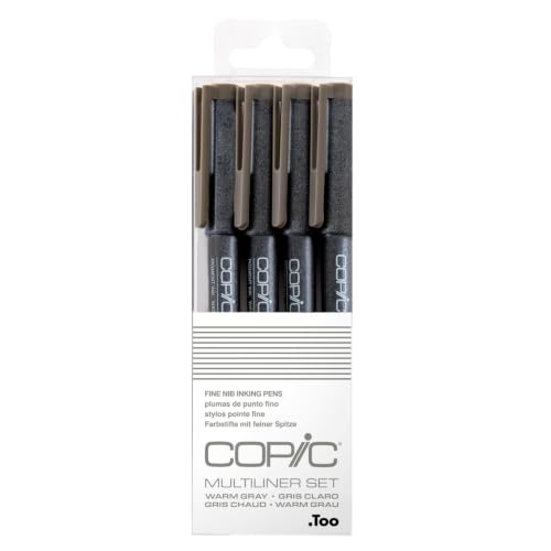 COPIC Multiliner Set, Warm Gray, 4 Fineliner in verschiedenen Strichstärken, Zeichen Stifte mit einer feinen Spitze und wasserbeständiger Pigmenttinte