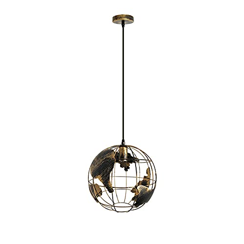 TTKDD Lámpara colgante industrial retro de una sola cabeza creativa globo colgante de hierro forjado E27, lámpara de techo de granja, iluminación de pasillo, tienda, loft, comedor, bar, color óxido,