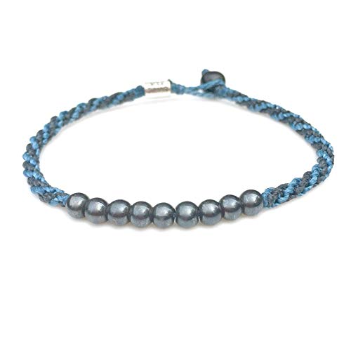 Surfer Anklet Bracelet: Woven Sailor Rope with Hematite Beads, Unisex