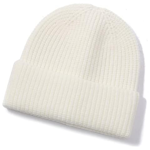 Men's Beanie Cap Winter Stylish Thick Cuffed Hat Stretchy Warm Skull Cap Running Sport Cable Hat Ski Stocking Hat Gift, White, Medium Cover