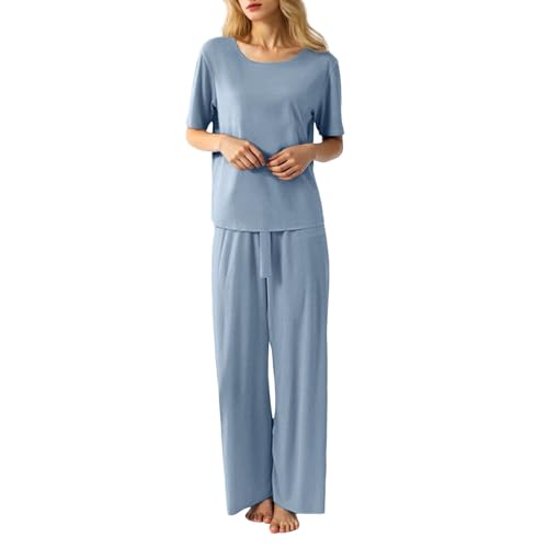 Generisch Damen Sommer Schlafanzug Zweiteiliger Pyjama Set Kurzarm + Shorts
