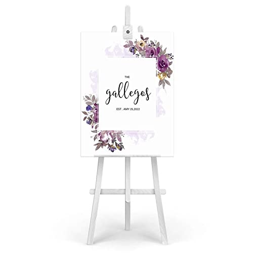Panneau de bienvenue en bois mariage chic fleurs prune