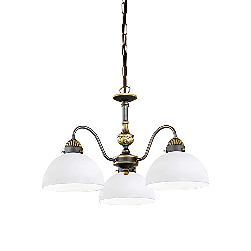 Kolarz Nonna - Cottage Style Glass 3 Arm Chandelier Matt Antique Brass, 3X E27