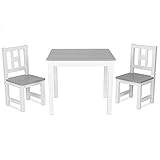 ib style® LUCA COLORS Kindersitzgruppe | Massivholz | Sicherheitsgeprüft | 1 Tisch + 2 Stühle | Weiß-Silvergrey