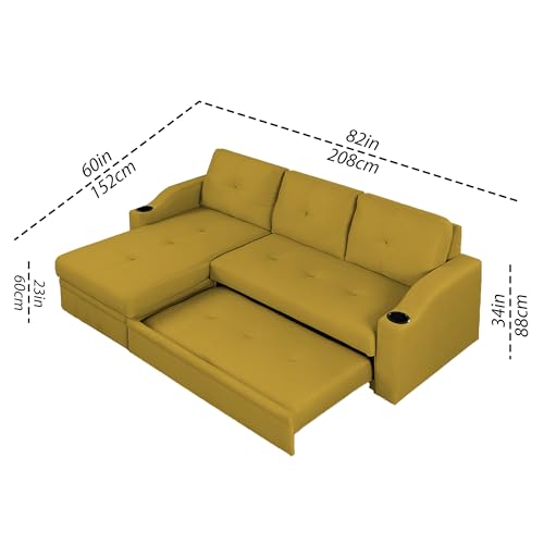 Image of Casaliving Ravonna LHS 4 Seater L Shape Corner Sofa Cum Bed for Living Room (Yellow Fabric) Premium Fabric Sofa