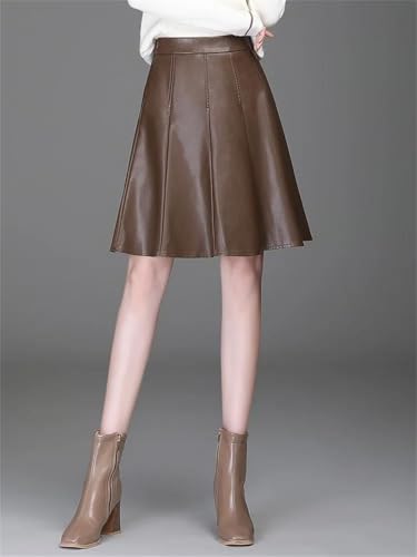Women Leather Short Skirt High Waist Elegant Office Lady A-Line Skirt3