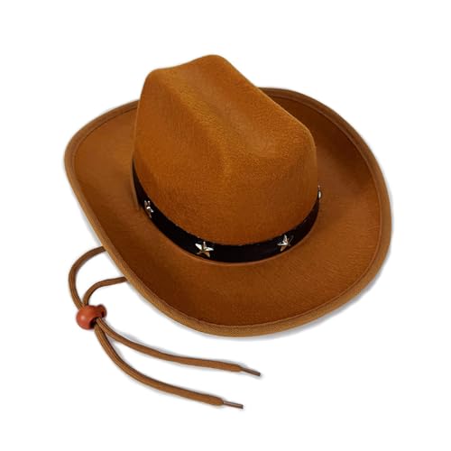 Cowboy hat,Kids Western Pork Pie Hat with Star Studs Adjustable Strap for Ages 3-12 Outdoor and Party Wear4
