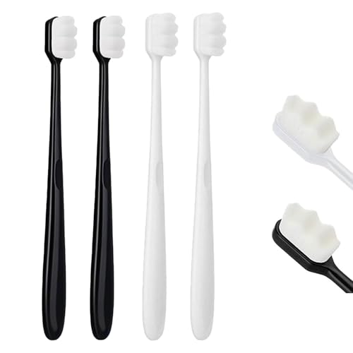 4 PCS Soft Bristle Toothbrush Extra Ultra Soft Micro Nano Toothbrush for Adults Manual Toothbrushs with 20000 Bristles for Sensitive Teeth & Gums(Black + White)