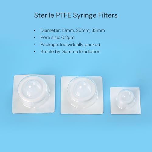 Image of Pack of 10 Hydrophobic PTFE Syringe Filters 0.2μm 33mm for Air Venting, Sterile Individually Packaged