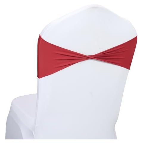 MDS Pack of 25 Spandex Chair Sashes Bows Elastic Stretch Dining Chair Bands Ties Without Slider Buckle Universal fits for Wedding Baby Shower Birthday Party Banquet Event Decoration - Apple Red Cover
