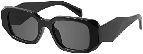 mosanana Trendy Rectangle Sunglasses for Women Men Black Vintage Retro Fashion Cool 90s Cute Rectangular Funky Dark Aesthetic Small Face 2000s Stylish Skinny Chunky Baddie 2023 Shade Unique Goulding