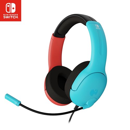 Pdp Gaming Lvl40 Stereo Casque avec Mic pour Nintendo Switch - Pc, Ipad, Mac, laptop Compatible - Noise Cancelling Microphone, Soft Compourt On Ear Headphones, 3.5 Mm Jack - Neon Bleu-Rouge