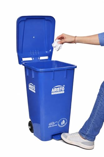 Image of ARISTO Plastic Wheel Pedal Garbage Waste Dustbin 65 LTR BLUE&BLUE (COMBO)