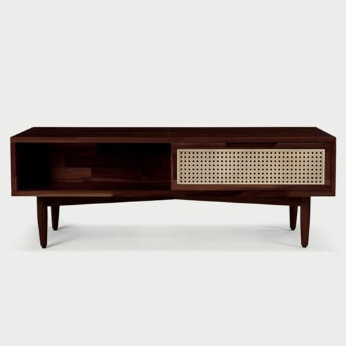 Image of MISAN Solid Sheesham Wood Coffee Table - Elegant Center Table with Two Spacious Drawers | Sturdy & Stylish Wooden Furniture for Home & Living Room (B - Walnut)