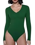 Avidlove Body Suit V Neck Green Long Sleeve Bodysuit Shirt Women Bodysuit Snatched Body Suits Thong Bodysuits Basic(Green,M)