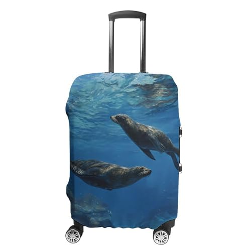 Sea Lion Swimming in Ocean Luggage Covers Washable Travel Suitcase Cover Elastic Baggage Protector