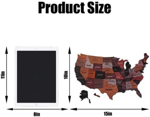 USA Wood Map Puzzle，25 Stickers Can Be Used for Daily Travel Marking and Travel Gifts for Christmas，3D Wooden USA Wall Art (15 * 10 in)