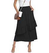 KUOTAI Womens Maxi Skirt with Pockets High Waisted Elastic Waist Flowy A Line Long Skirt Casual S...
