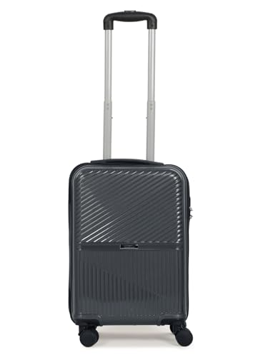 Image of Teakwood Small Size 8 Wheels Trolley Bag, Hard Cabin with Zipper Closure, Adjustable Push Button & Cross Side Strap, Number Lock System 360 Degree (Small, Grey)