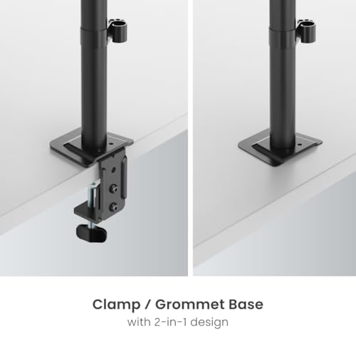 Image of 17 to 32 inch Monitor & Laptop Desk Arm Stand with Holder for 10-17 Inch Laptops, 2-in-1 Clamp and Grommet Base, Adjustable Height, Retractable Clamps with Cable Cutouts, Non-Slip Pads, Safety Ledge