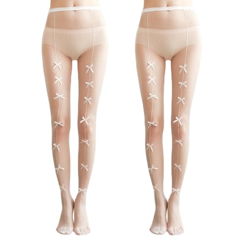 XNIVUIS 2 Paires Collant Résille Collant Femme Fantaisie, Collant Résille Maille Collants à Taille Haute, Femme Élastique Filets de Pêche Bas Résille...