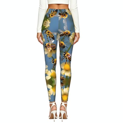 Leggings de compresión suave para mujer con estampado de flores y abejas de miel 3