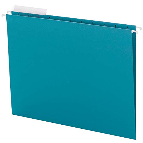 Smead Hanging File Folder with Tab, 1/3-Cut Adjustable Tab, Letter Size, Teal, 25 per Box (64033)