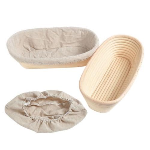 Gärkörbchen Set zum Brotbacken - 2 Stück Ovale Gärkörbe aus Natürlichem Rattan für Brot und Sauerteig